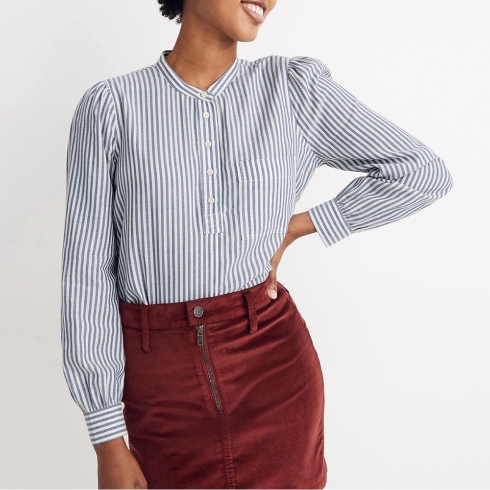 Madewell Puff Sleeve Railroad Stripe Blouse NWT